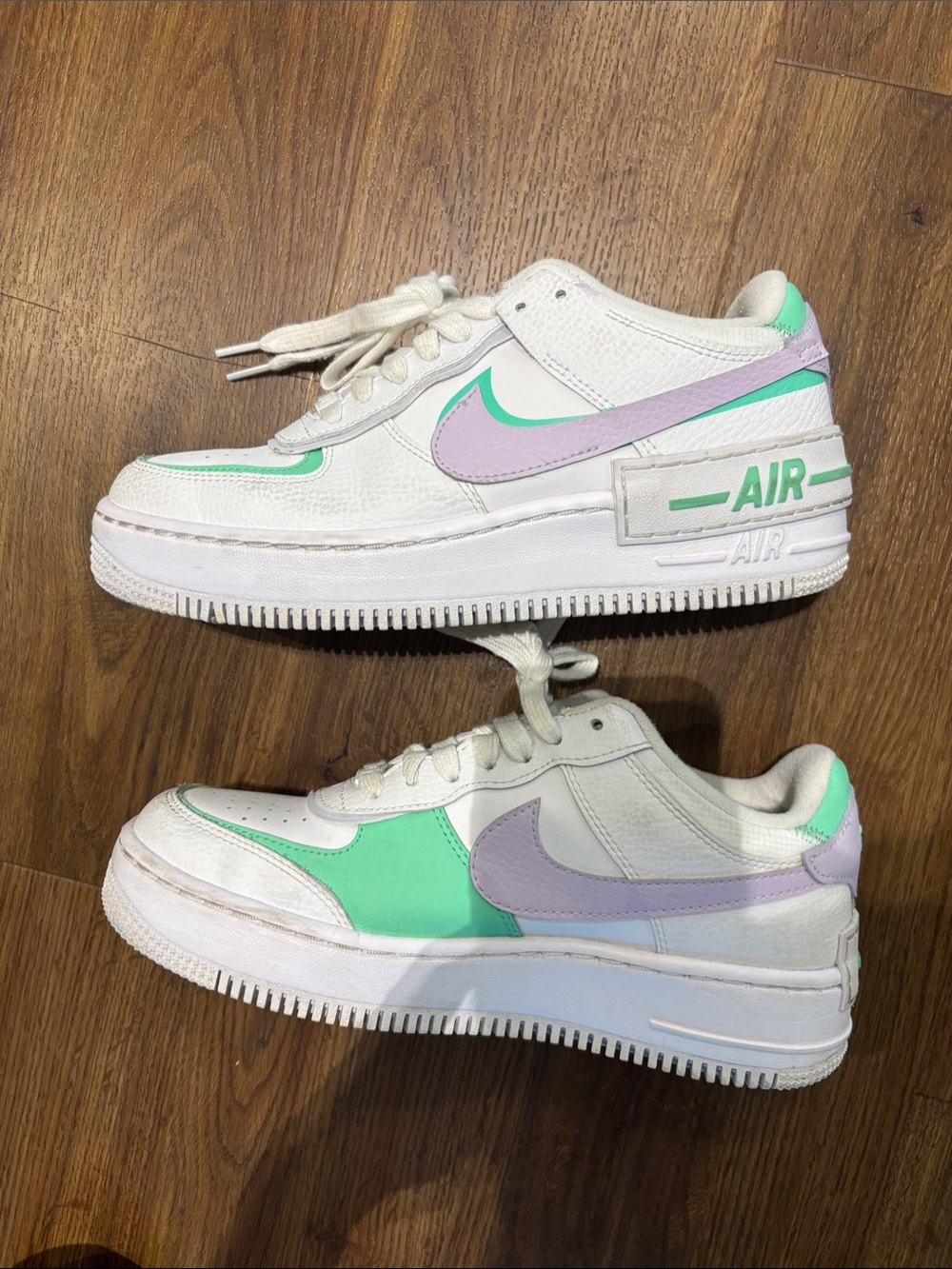 Womens White Sneakers with Mint Green and Lavender Accents